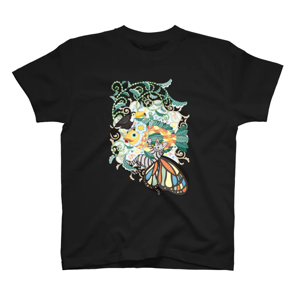 ねことりむし★CAT BIRD INSECTの植物魚と猫蝶とオニオオハシ Regular Fit T-Shirt