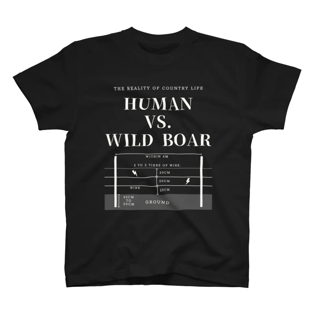 THE REALITY OF COUNTRY LIFEのHUMAN VS. WILD BOAR / WHTXT スタンダードTシャツ