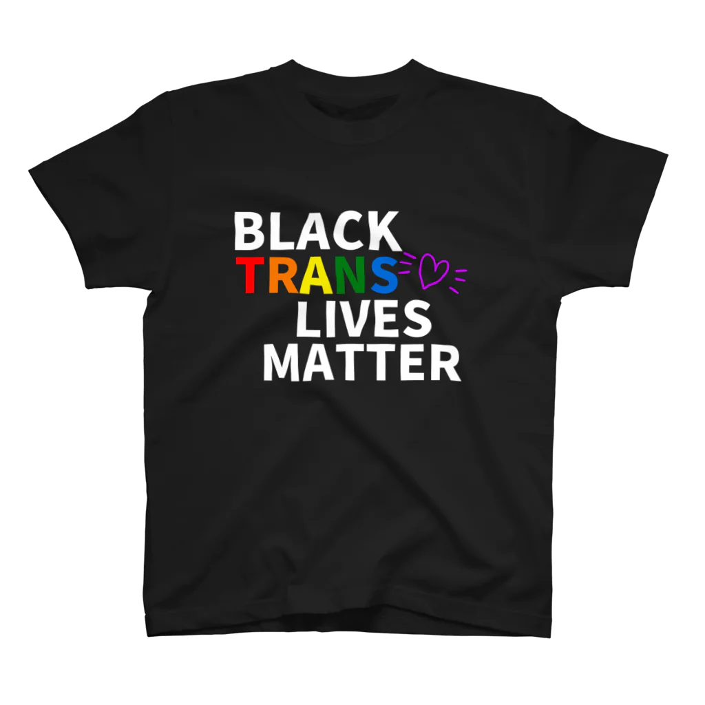 RIRI_designのBLACK TRANS LIVES MATTER（ブラック・トランス・ライブス・マター）白 Regular Fit T-Shirt