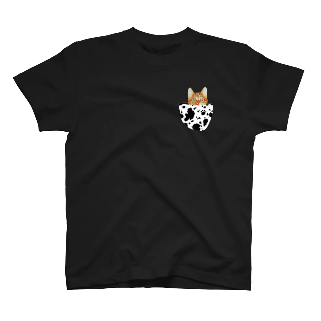 smilemiのひょっこり𝕋𝕆ℝ𝔸ちゃん🐾牛柄ポケット スタンダードTシャツ