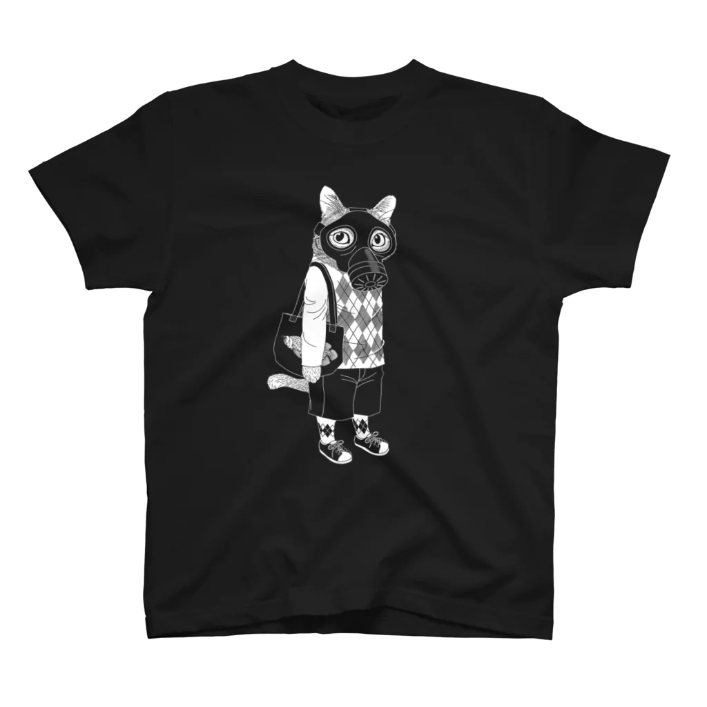 llotollのガスマスクを付けた猫（白） Regular Fit T-Shirt