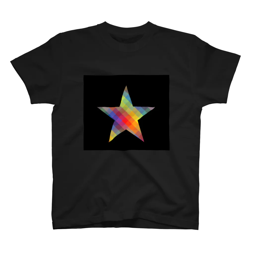 綺麗何学模様の虹×スター×虹（ブラック） スタンダードTシャツ