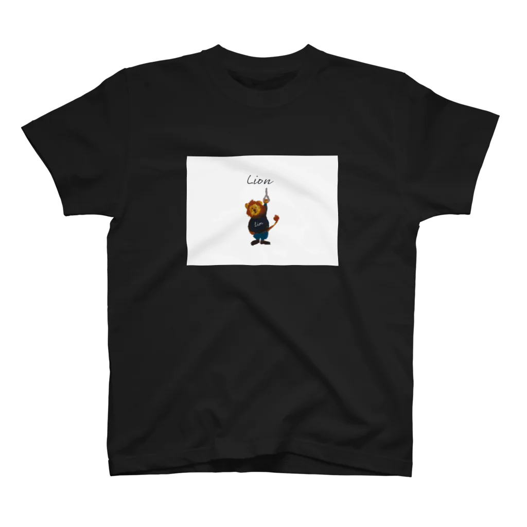 papiko くまさんのnew つり革 ライオン 背景グレー スタンダードTシャツ