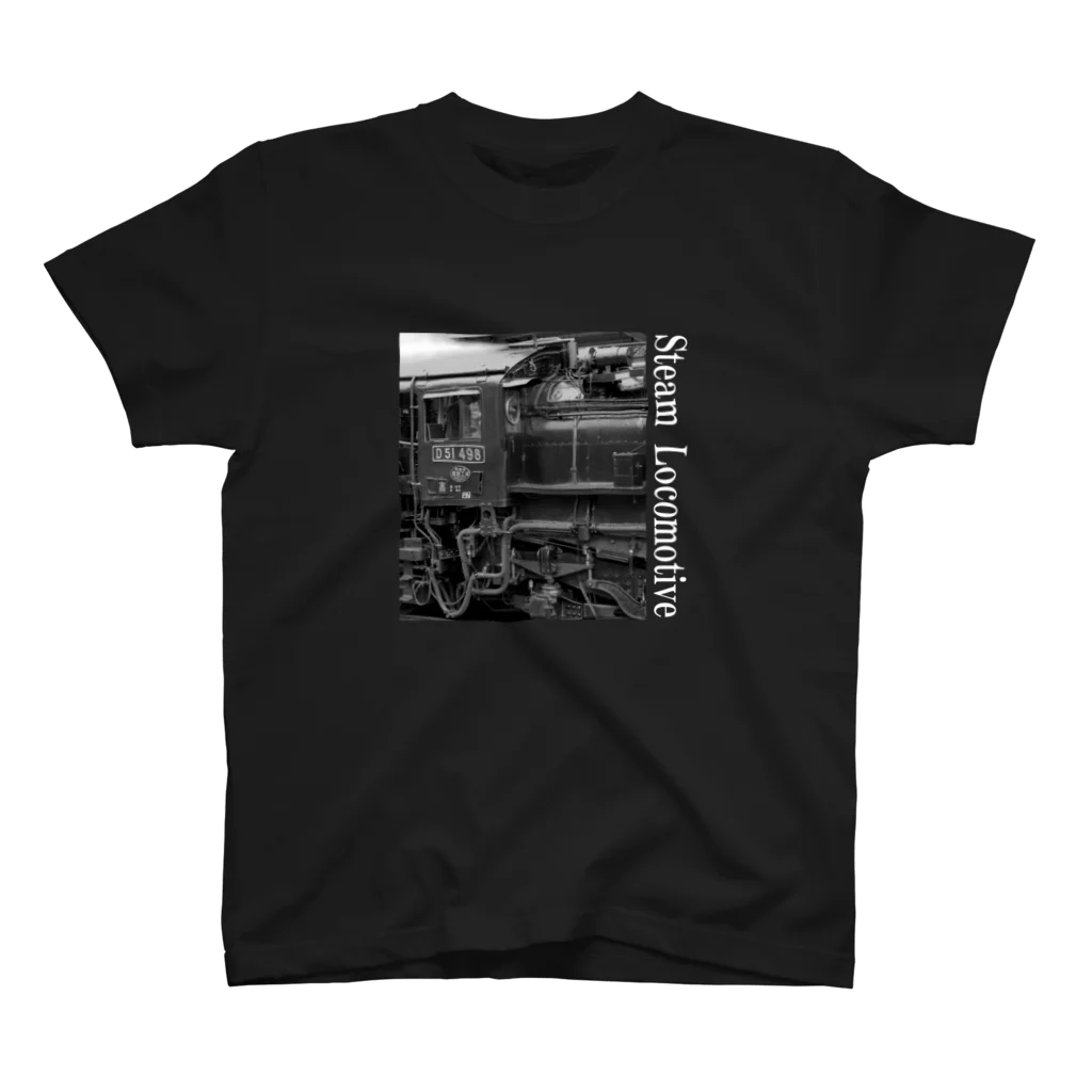 ヴィンテージ鉄道写真グッズの店のD51498 運転席周辺 白いレタリング （モノクロフォト） スタンダードTシャツ