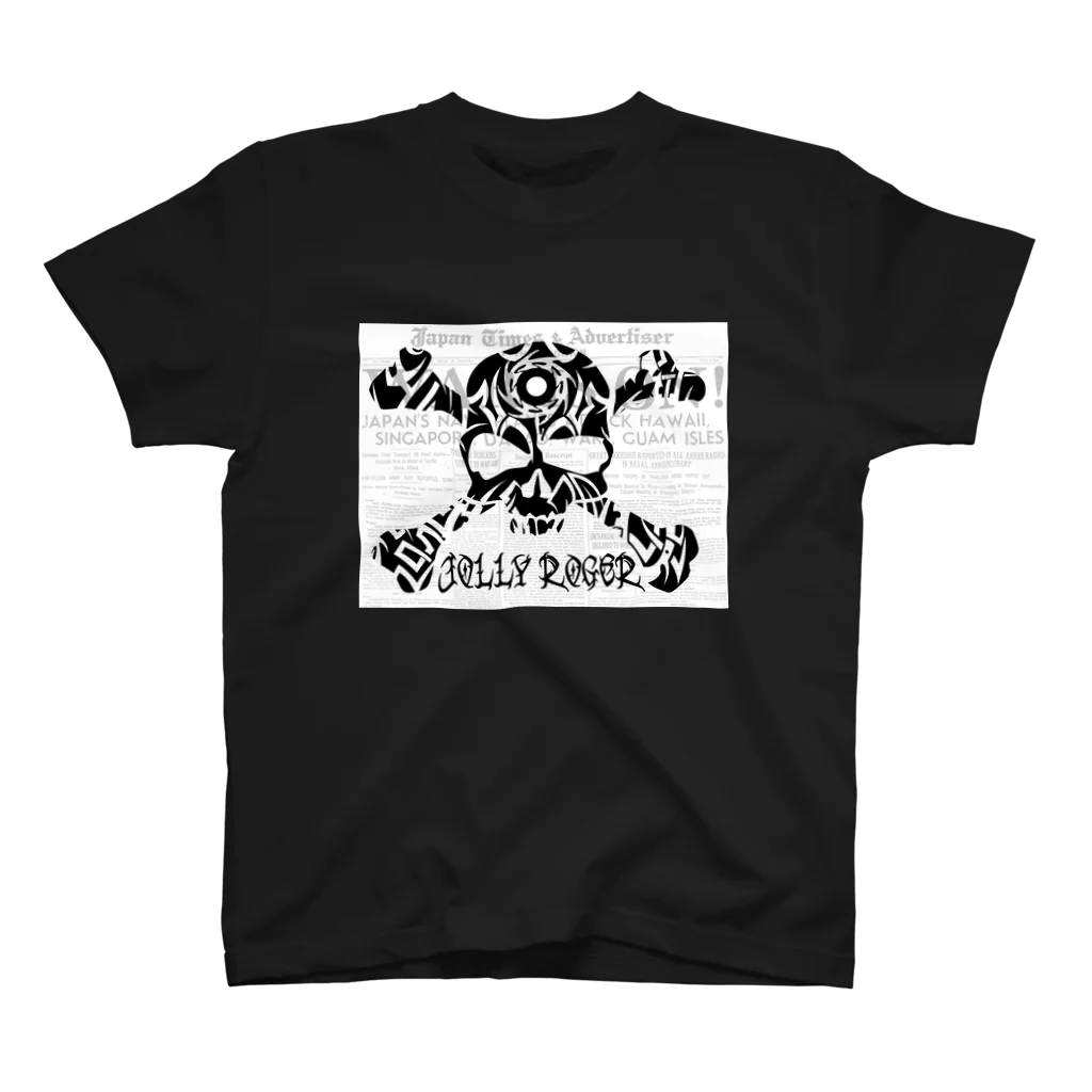 Ａ’ｚｗｏｒｋＳの海賊旗　BLK&WHTSKULL　両面プリント スタンダードTシャツ