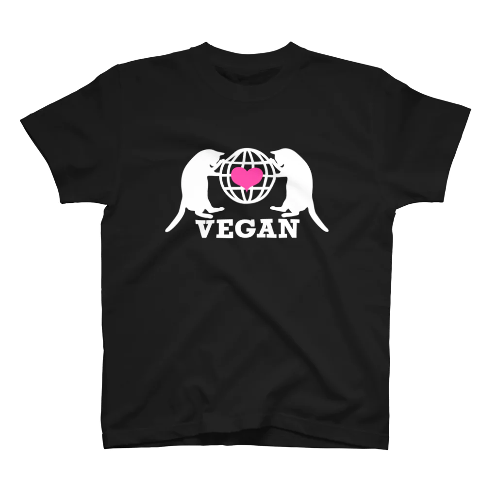 保護猫支援ショップ・パール女将のお宿のビーガン　地球と猫ホワイト Regular Fit T-Shirt