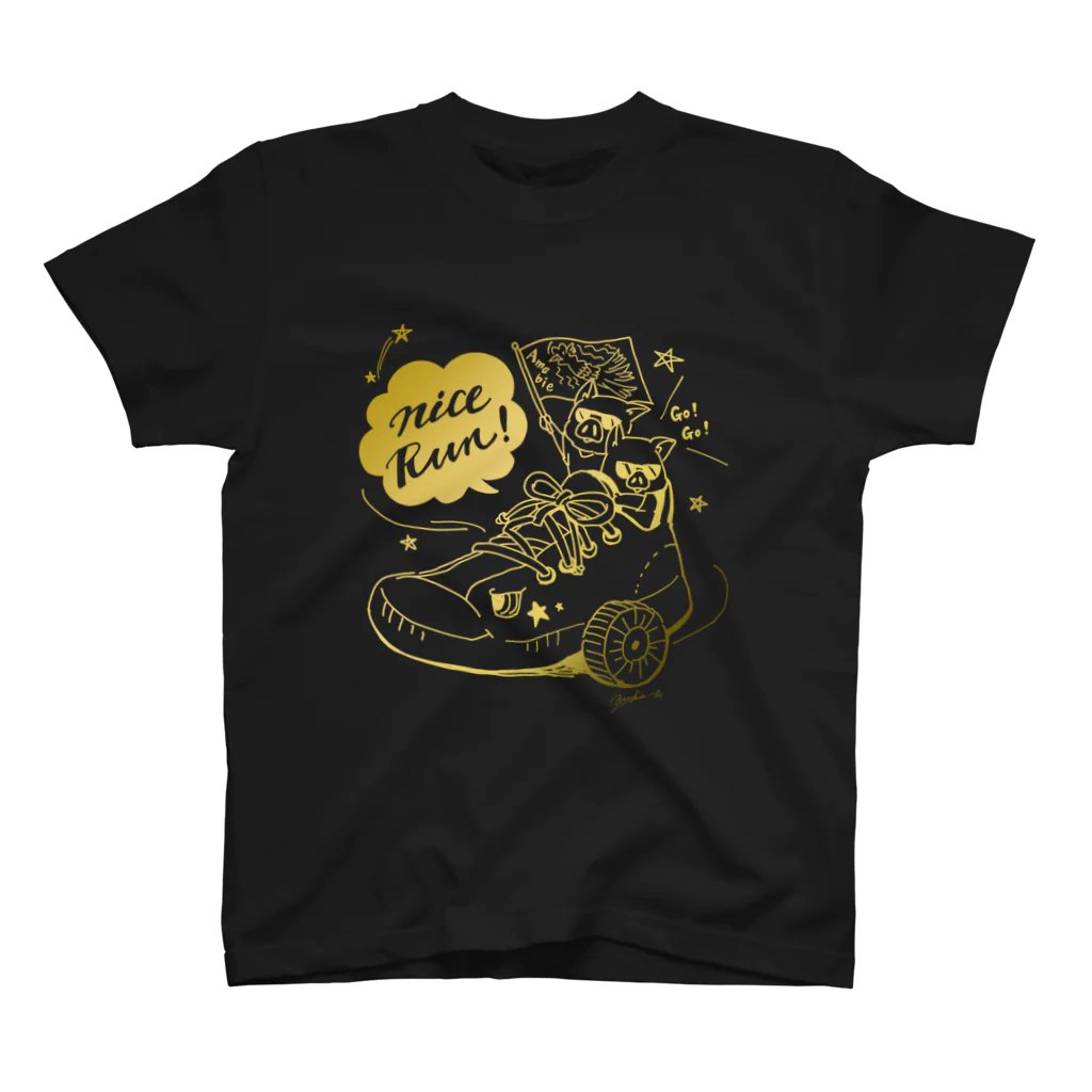 Hitotsuki Designのカラーが選べる/Twin pigs(プリント:Gold） Regular Fit T-Shirt