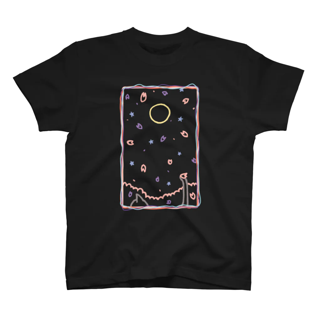 cosmicatiromの夜桜と散歩猫 スタンダードTシャツ