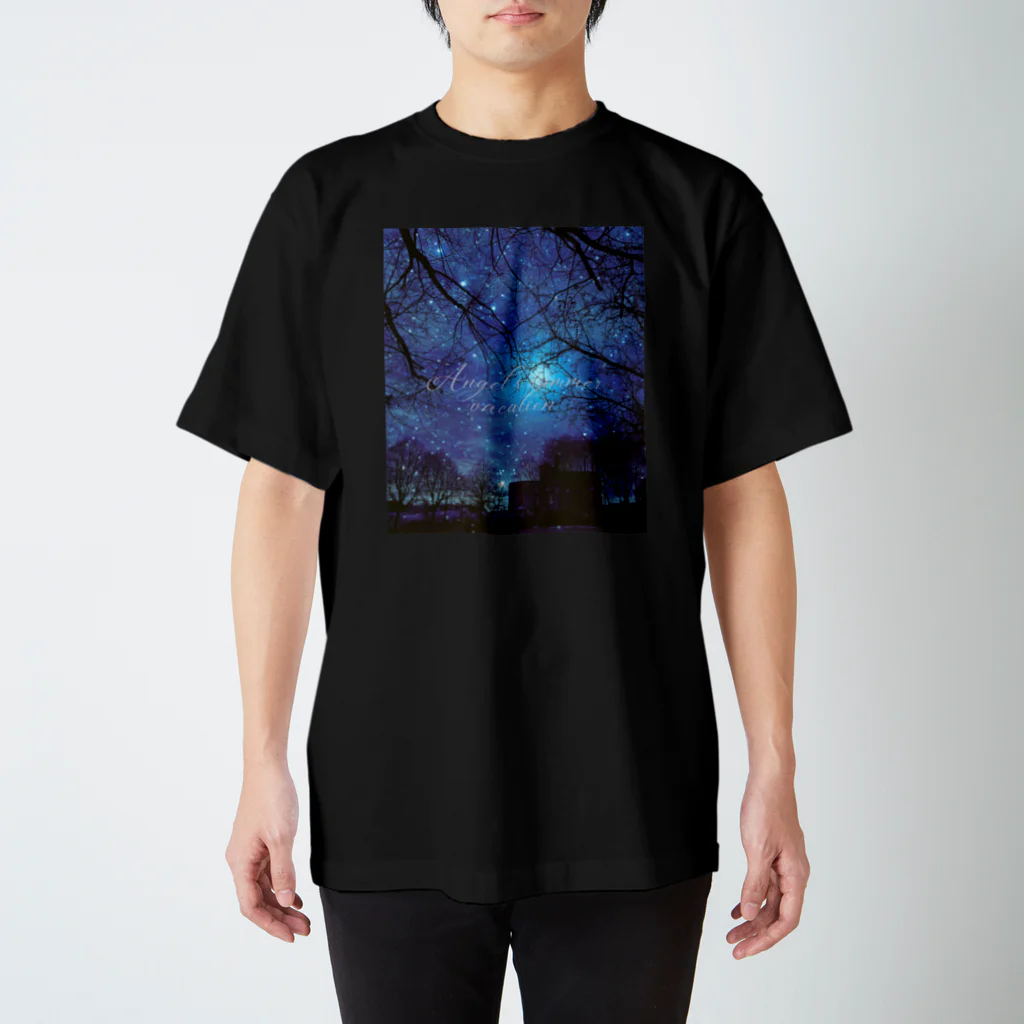 ゆにねこ惑星のପ天使の夏休みଓ夜空旅行(枠なし)(濃) スタンダードTシャツ