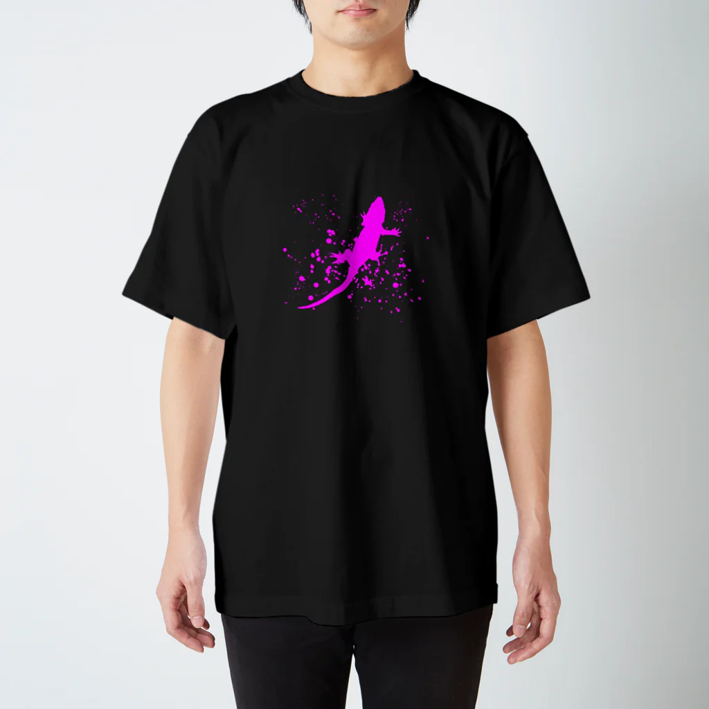 MadRabbit-まどらび-のヤモリのシルエットピンクsplash スタンダードTシャツ