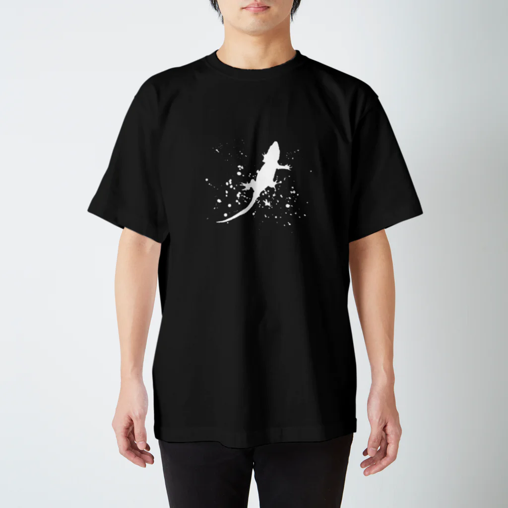 MadRabbit-まどらび-のヤモリのシルエット白splash Regular Fit T-Shirt