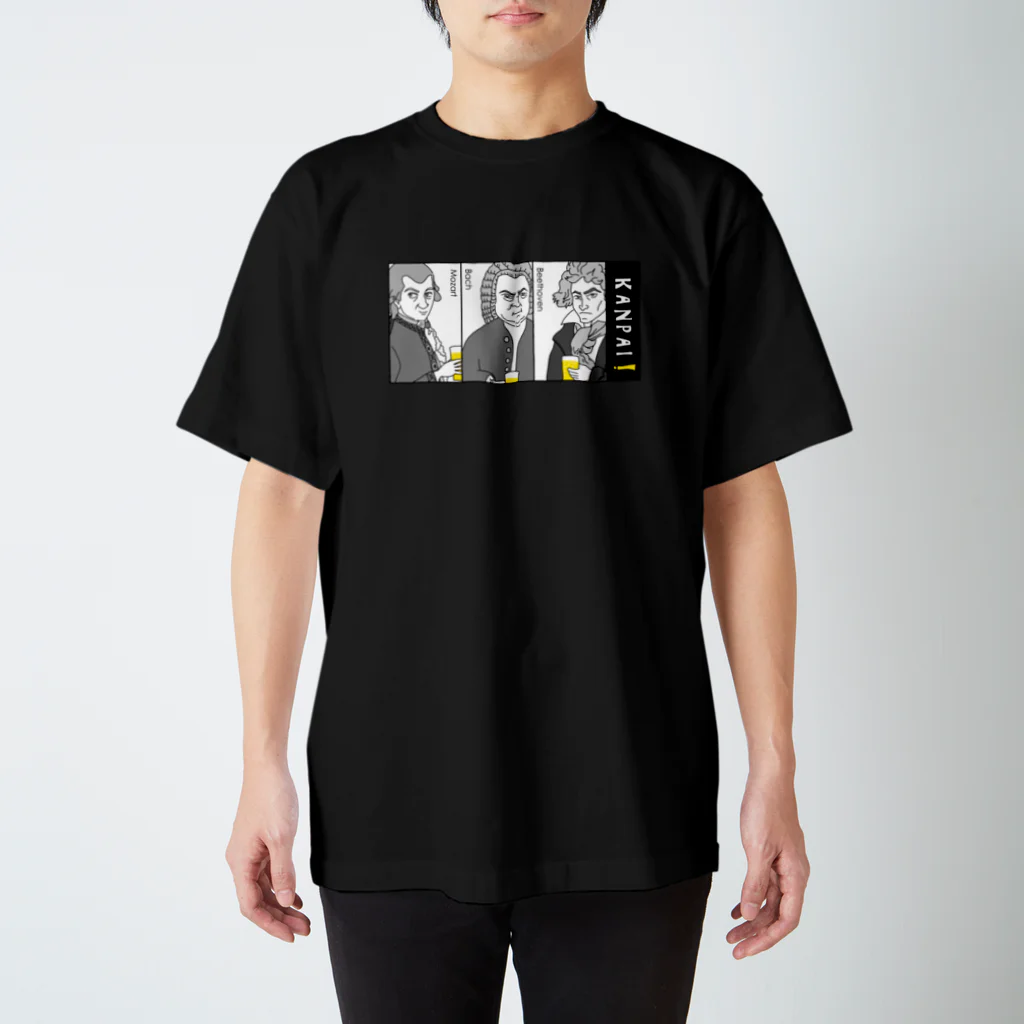 ビールとアート TM-3 Designの偉人 × BEER（三人の音楽家）黒線画・枠付 티셔츠