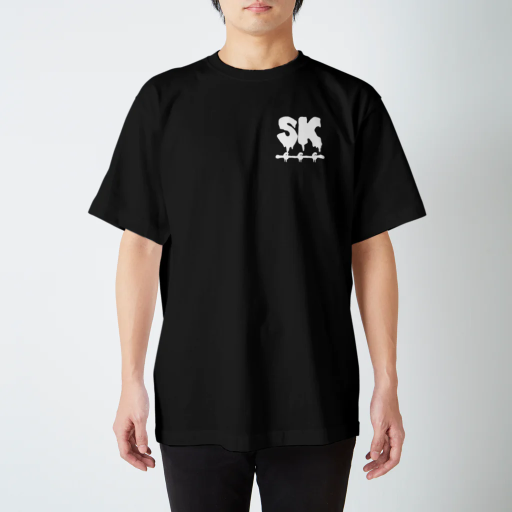 SK Strikethrough(666)のSK Strikethrough(666) Clothing - First Line Black Regular Fit T-Shirt