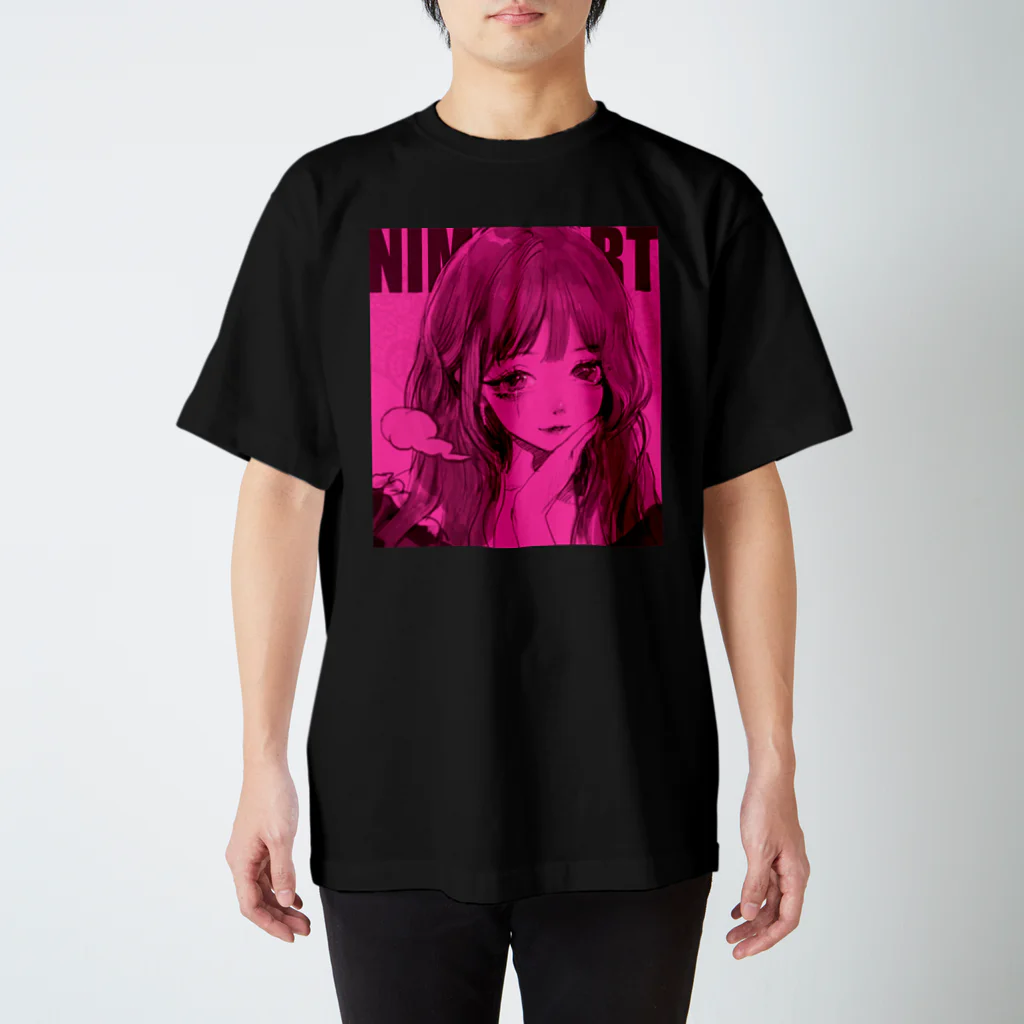 二猫/NIMOO -SHOPの見つめるピンク スタンダードTシャツ