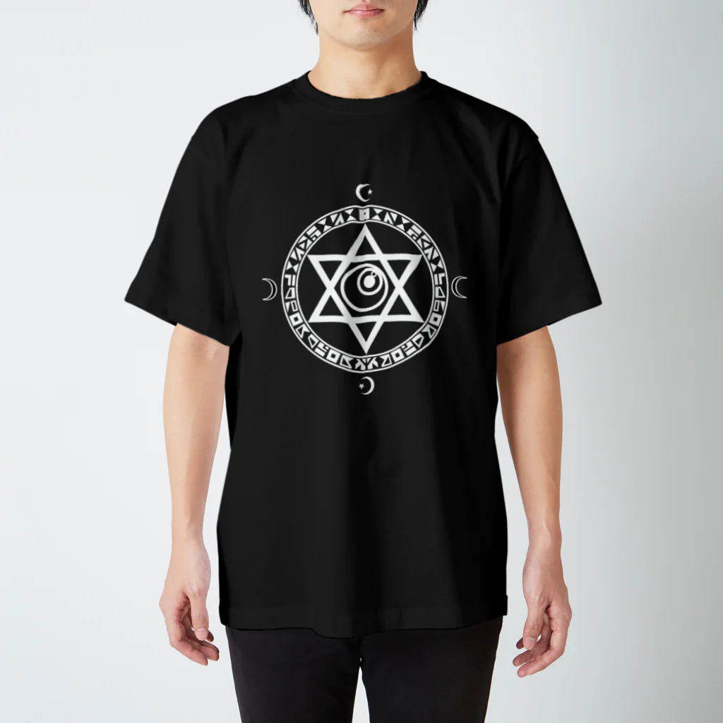 KIKITEKI_LABORATORYの魔法陣×六芒星×目玉 white スタンダードTシャツ