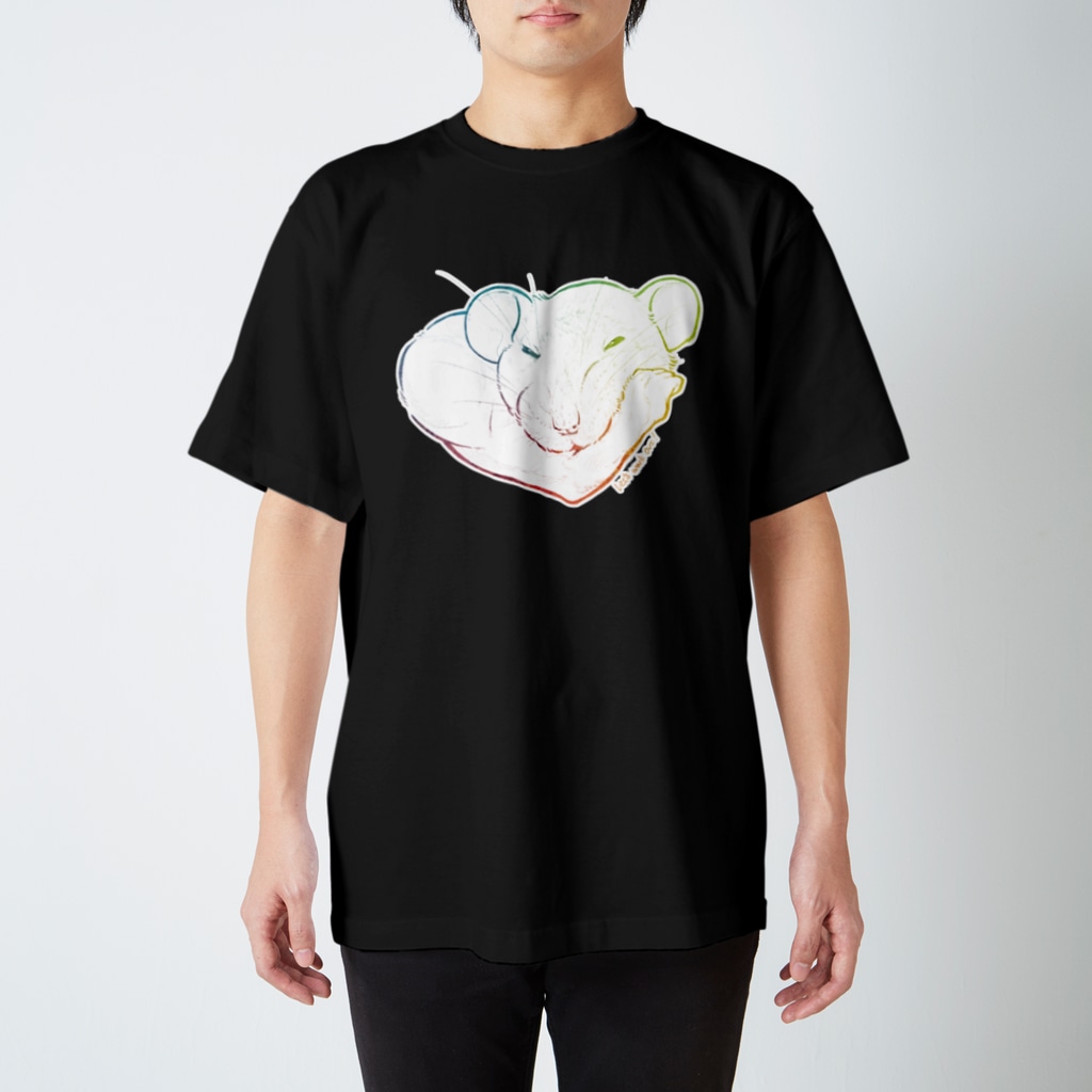 ねずみのおみせ suzuri店のしろちゃんと一緒に筋トレしよう(虹色グラデ) Regular Fit T-Shirt
