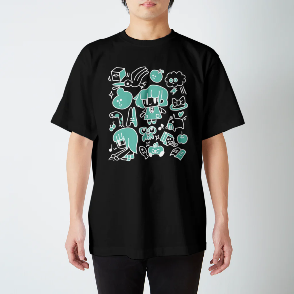 イワシロ音楽素材のイワシロモチーフいっぱい(黒) スタンダードTシャツ