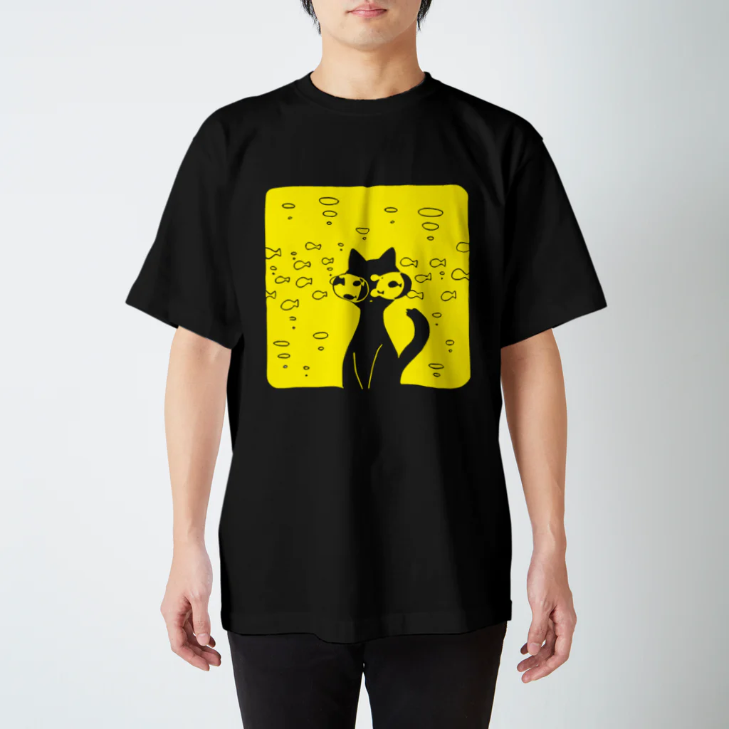 ヨクつくるのねことさかな イエロー スタンダードTシャツ