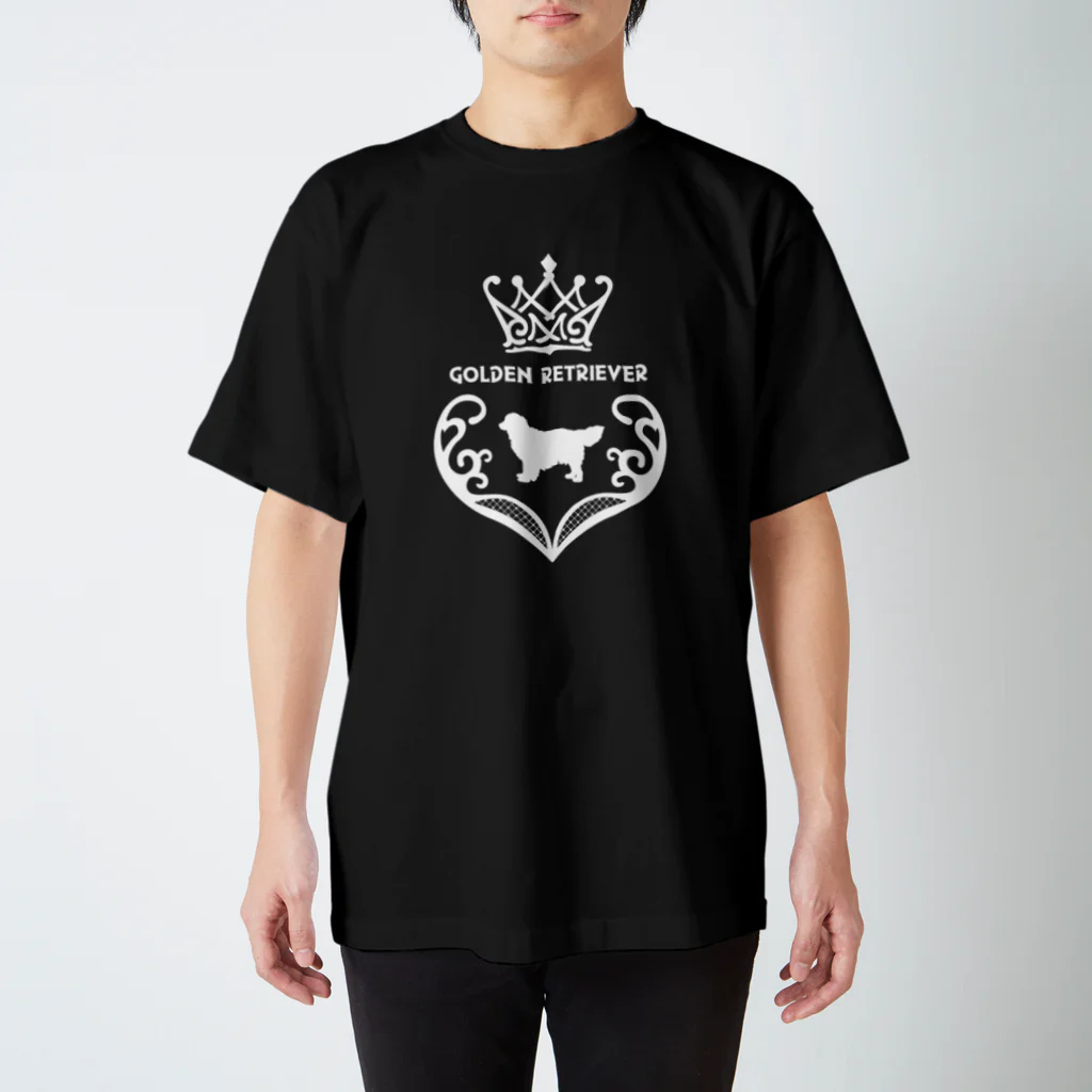 onehappinessのゴールデンレトリバー　crown heart　onehappiness　white スタンダードTシャツ