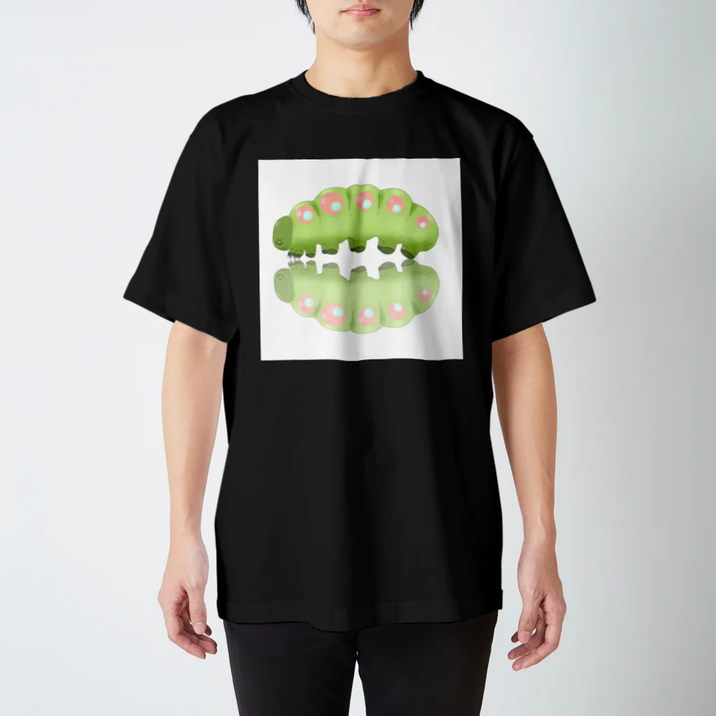 なきむしいもむしのいもむしりっぷ(緑)黒 スタンダードTシャツ