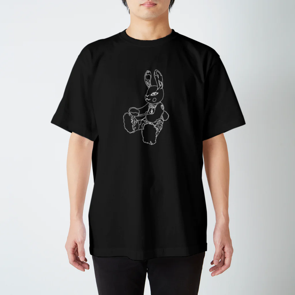 ユウサミイTシャツ店のうさぎ星人（白線画）小さめプリント（黒ほか濃色布地前１７色 Regular Fit T-Shirt