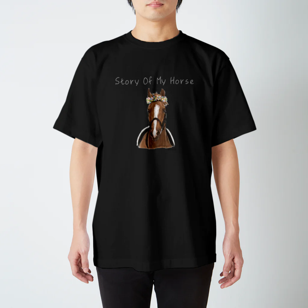 SHIROFUNE_mooooのStory of my horse 字白色 Regular Fit T-Shirt