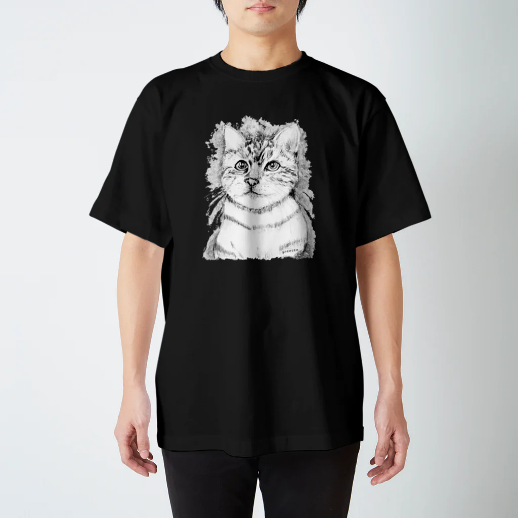 greetenのアート猫　モノクロ　 スタンダードTシャツ