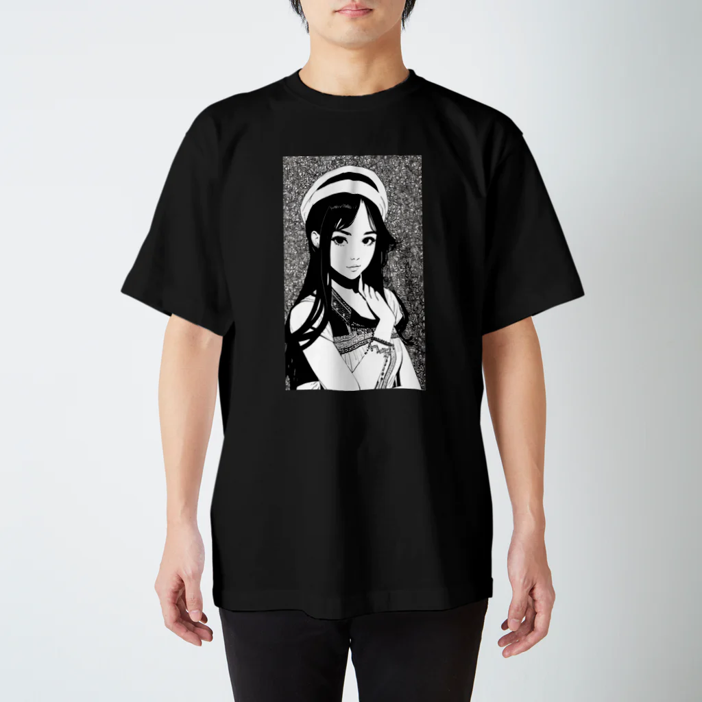 月見うどんのモノクロ少女 Regular Fit T-Shirt