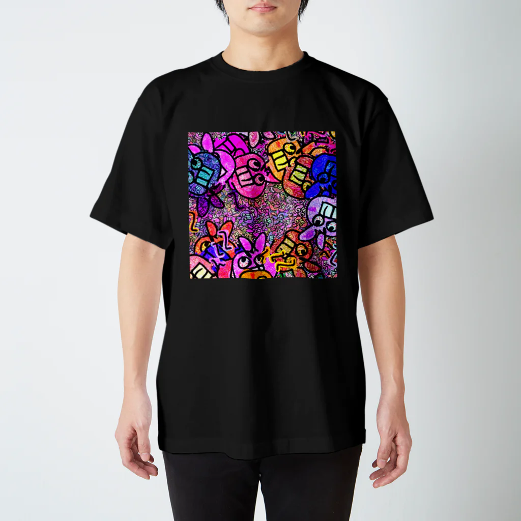 Ａ’ｚｗｏｒｋＳのイーってなってるらくがきウサギ（カラフルワラワラver） Regular Fit T-Shirt