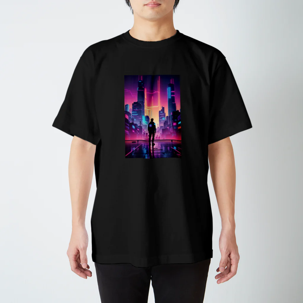 RetroRevive Treasuresのサイバーエレクトリックシティ スタンダードTシャツ