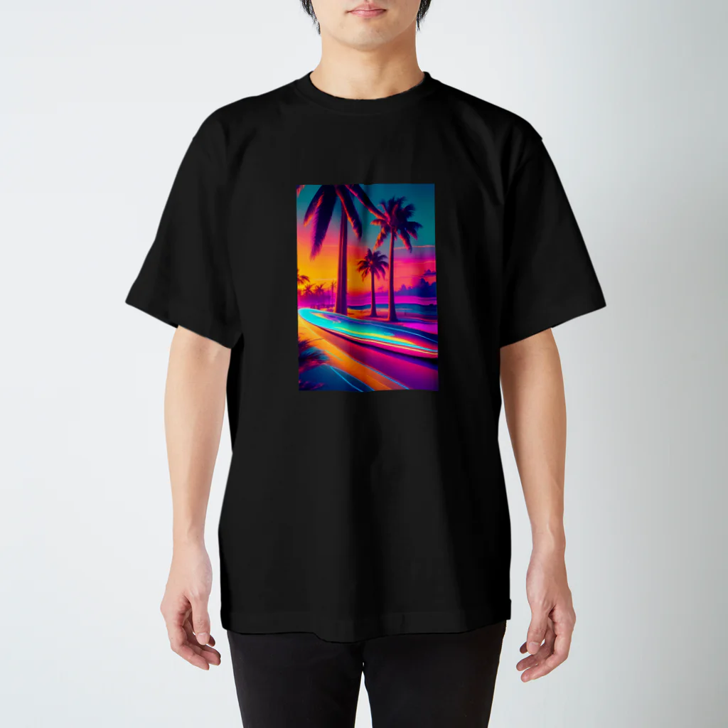 RetroRevive Treasuresのネオンビーチロマンス スタンダードTシャツ