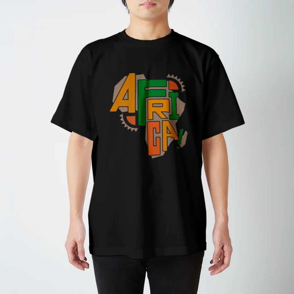 AFRICAN DANCE&DRUM tRibESのサバンナキッズ3　黒地Tシャツ用"AFRICA!" by QOTAROO　 スタンダードTシャツ