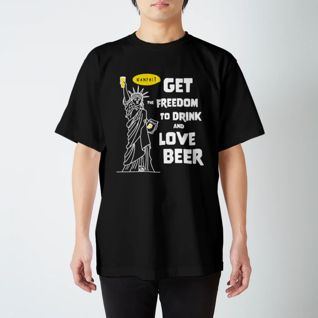 ビールとアート TM-3 Designの彫刻 × BEER（自由の女神・ビールを飲み愛する自由をその手に）白線画 Regular Fit T-Shirt