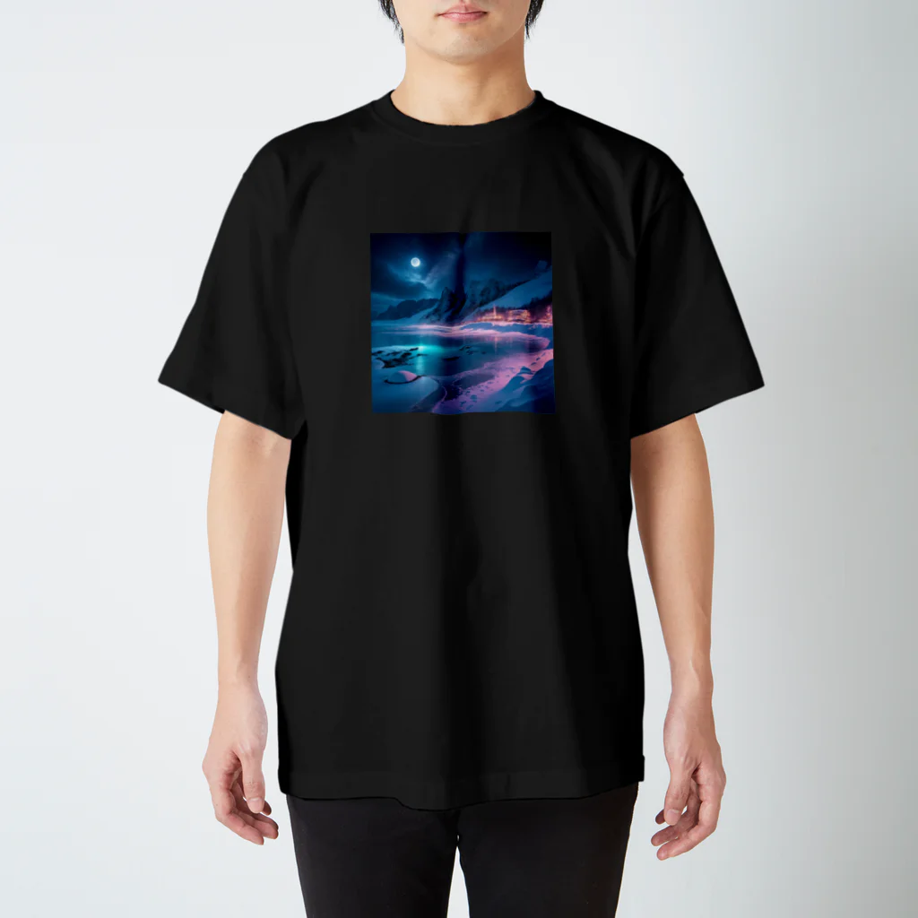 RetroRevive Treasuresの冬の夜の海辺 スタンダードTシャツ