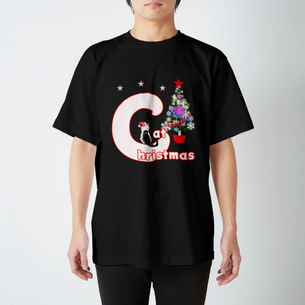 月夜のタツノオトシゴのCat Christmas スタンダードTシャツ