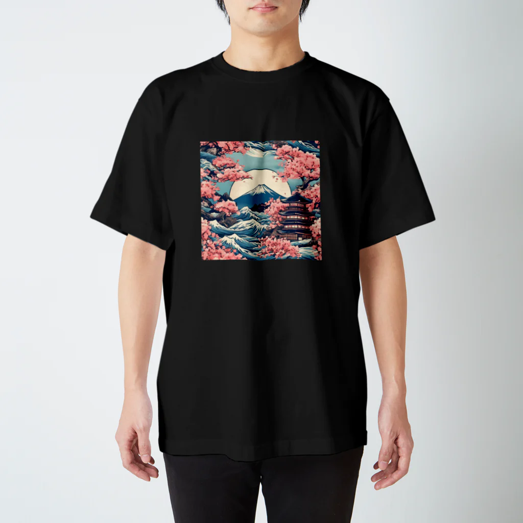 日本の風景 COOL JAPANの日本の春風景:富士山、Japanese scenery:Mt.Fuji Regular Fit T-Shirt