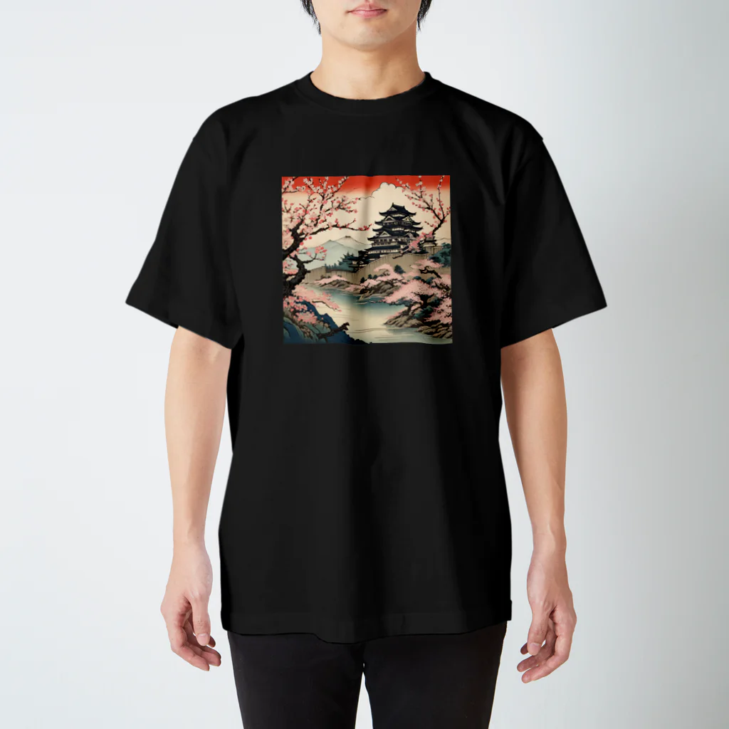 日本の風景 COOL JAPANの日本の風景、桜咲くお城　 スタンダードTシャツ