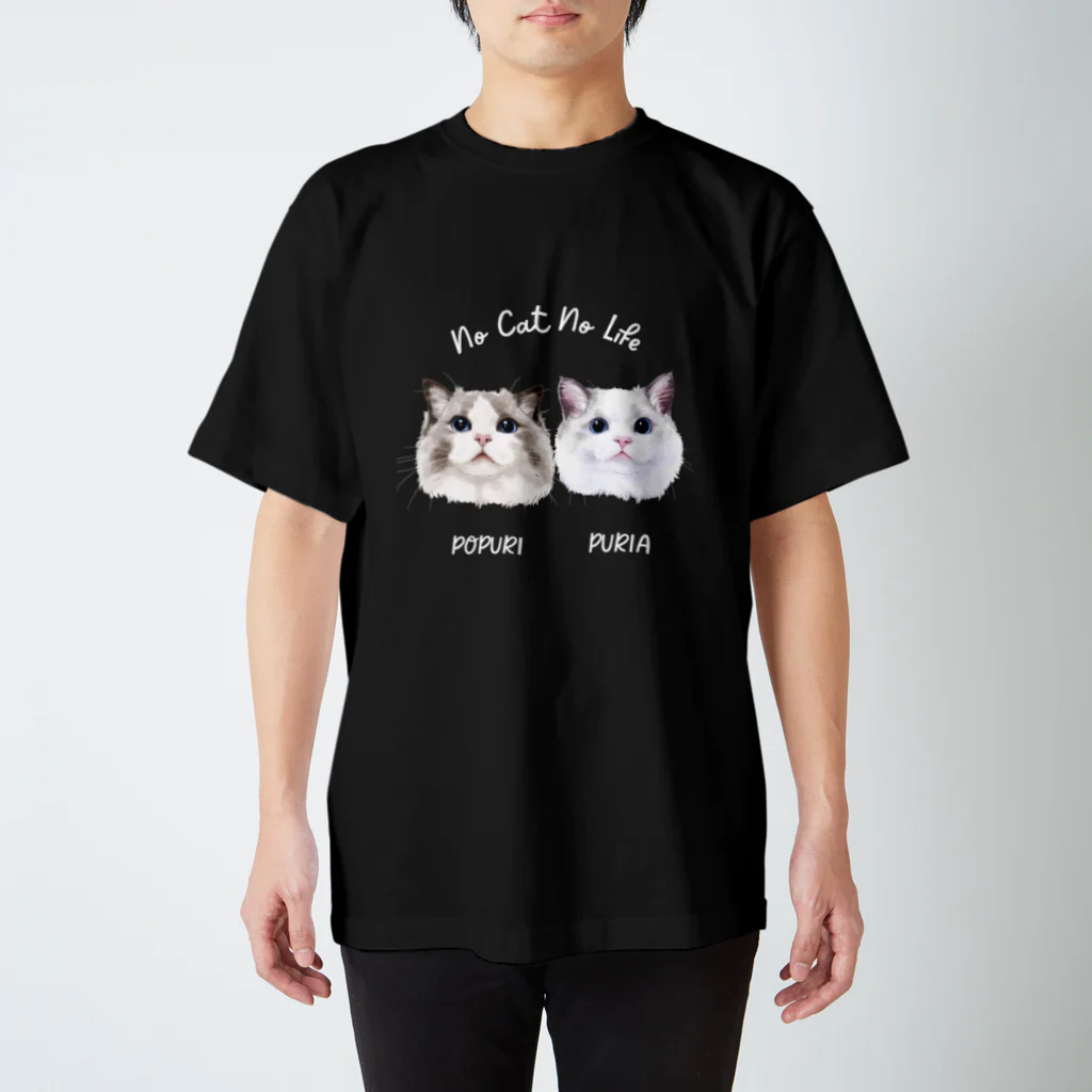 みきぞーん｜保護猫 ミッキー画伯と肉球とおともだちのpopuri puria white Regular Fit T-Shirt