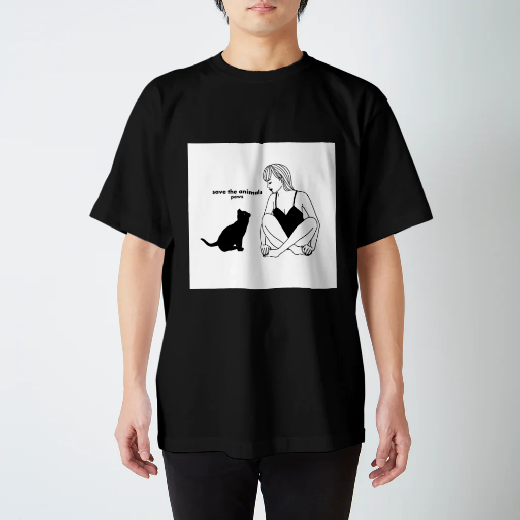 pawsの猫と女の子 Regular Fit T-Shirt