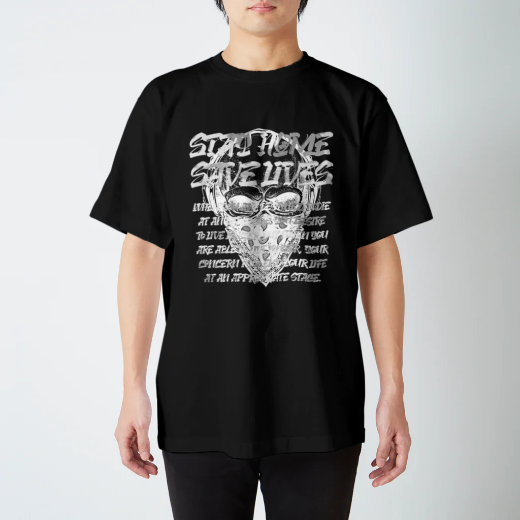 SANKAKU DESIGN STOREのSTAY HOME、SAVE LIVES。 髑髏マスク/白 スタンダードTシャツ