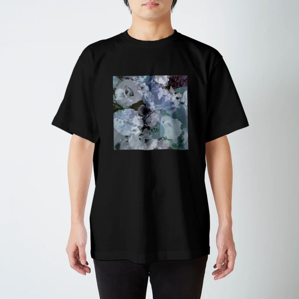 もちもちポメラニアンの花　ブルー スタンダードTシャツ