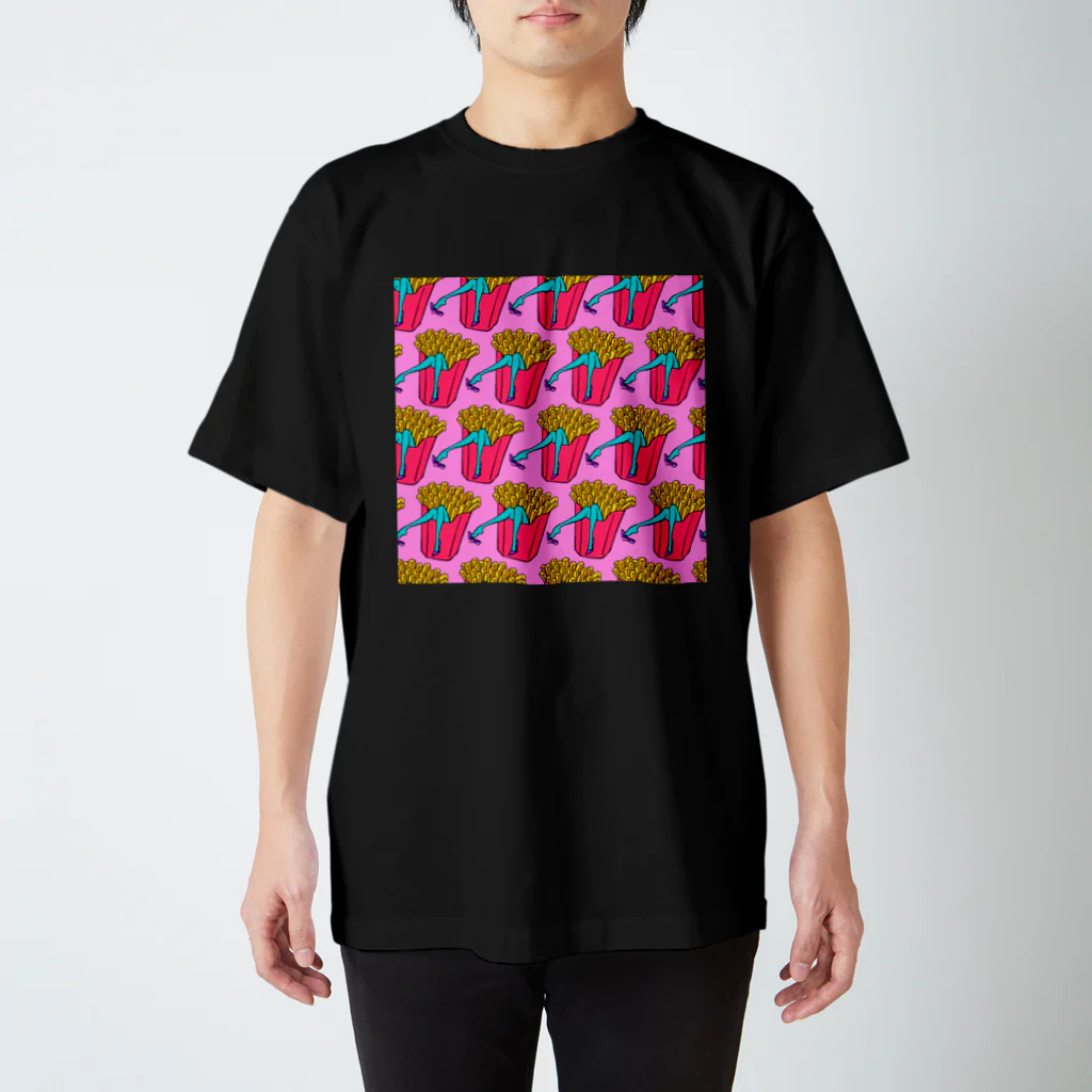 Mieko_Kawasakiの誘惑のフライドポテト🍟　ピンクAO / FRENCH FRIES GULTY PLEASURE スタンダードTシャツ