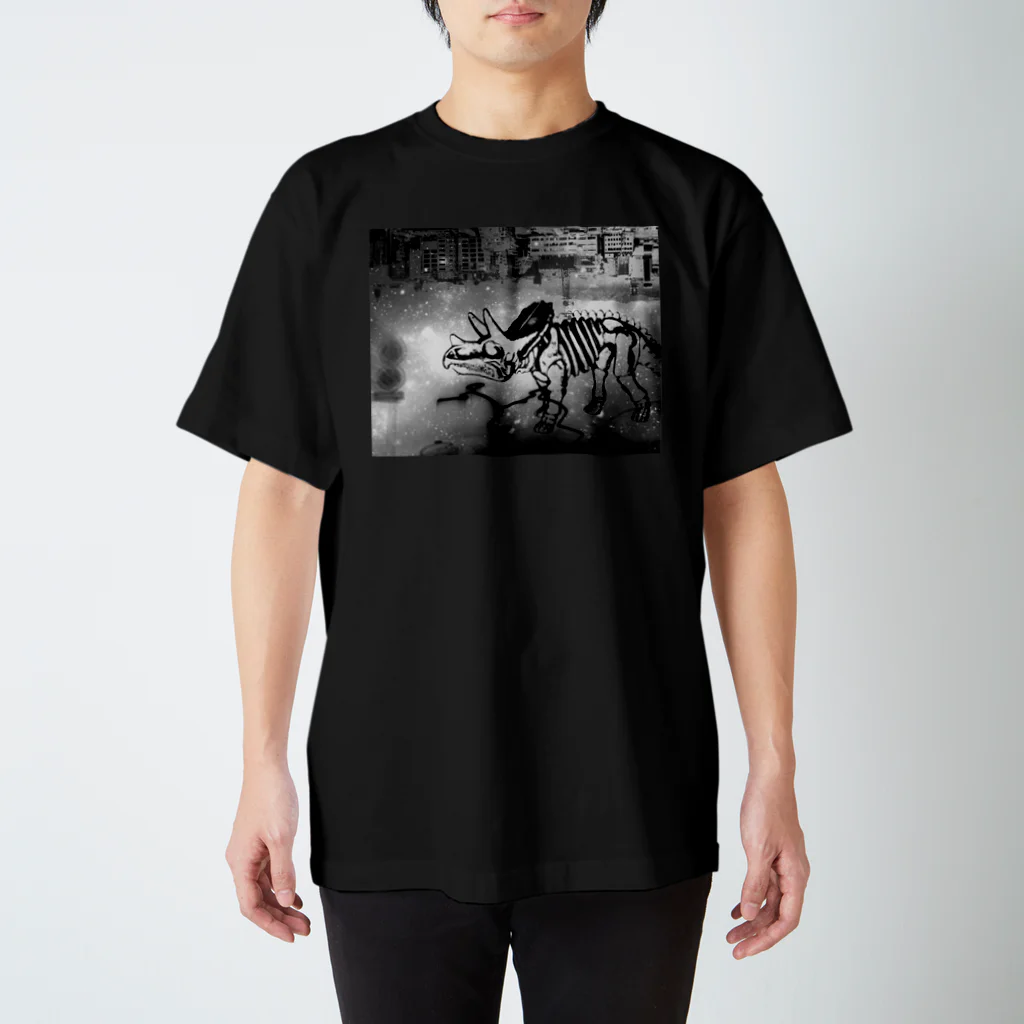 tottoの街と恐竜(モノクロ) スタンダードTシャツ