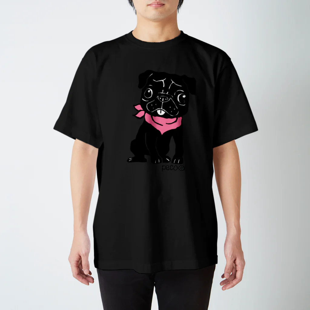 creamSODAの黒パグのペコ スタンダードTシャツ