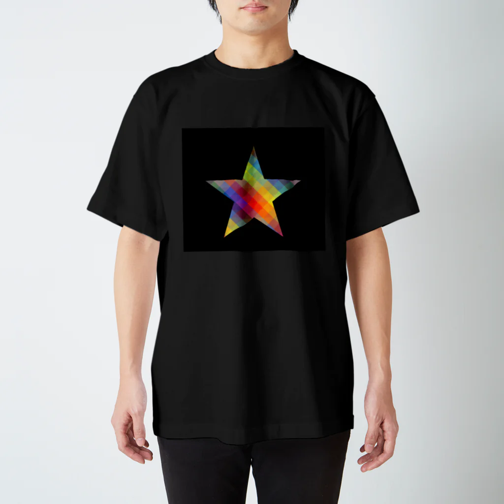 綺麗何学模様の虹×スター×虹（ブラック） スタンダードTシャツ