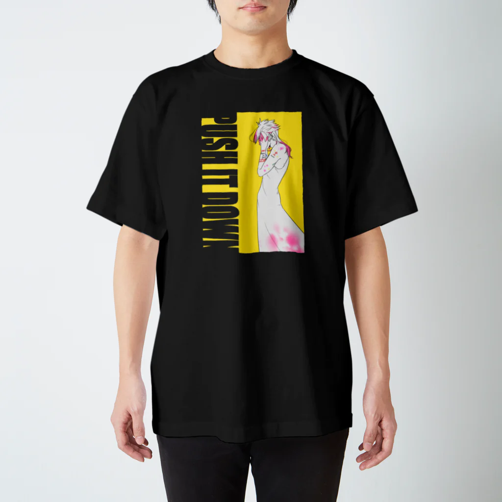 ブラーブラー トーキョー Suzuri店のPUSH IT DOWN(濃色) スタンダードTシャツ