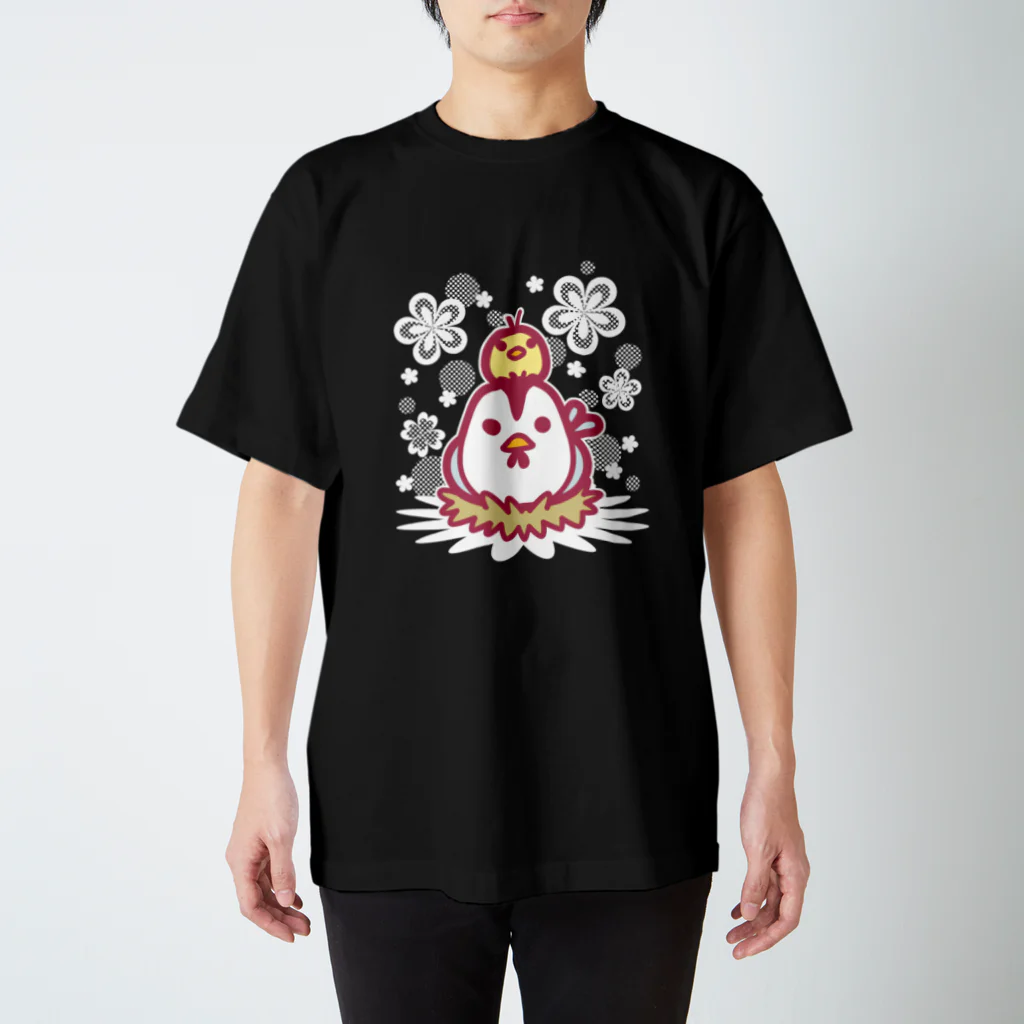 かわずやのにわとりのおやこ（カラー白柄あり） スタンダードTシャツ