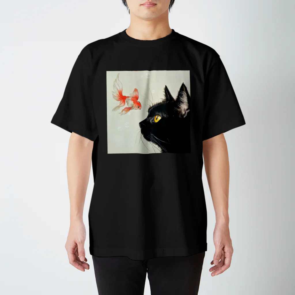 おちょぴの金魚と黒猫 スタンダードTシャツ