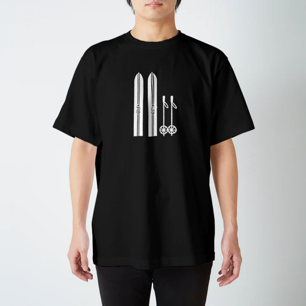 ユキノカケラdesignのレトロスキー白プリント Regular Fit T-Shirt