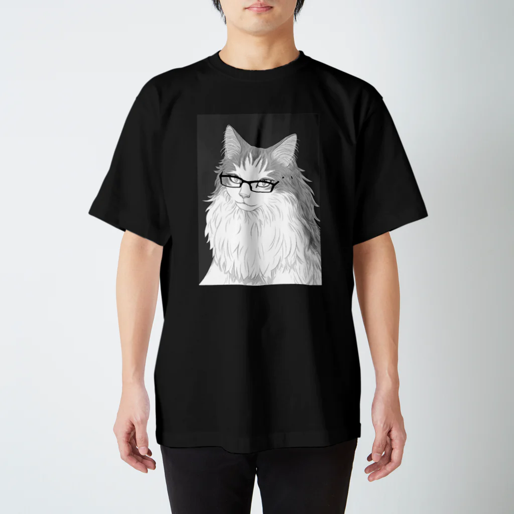 nya-mew（ニャーミュー）の眼鏡ニャン子（めがねにゃんし） スタンダードTシャツ